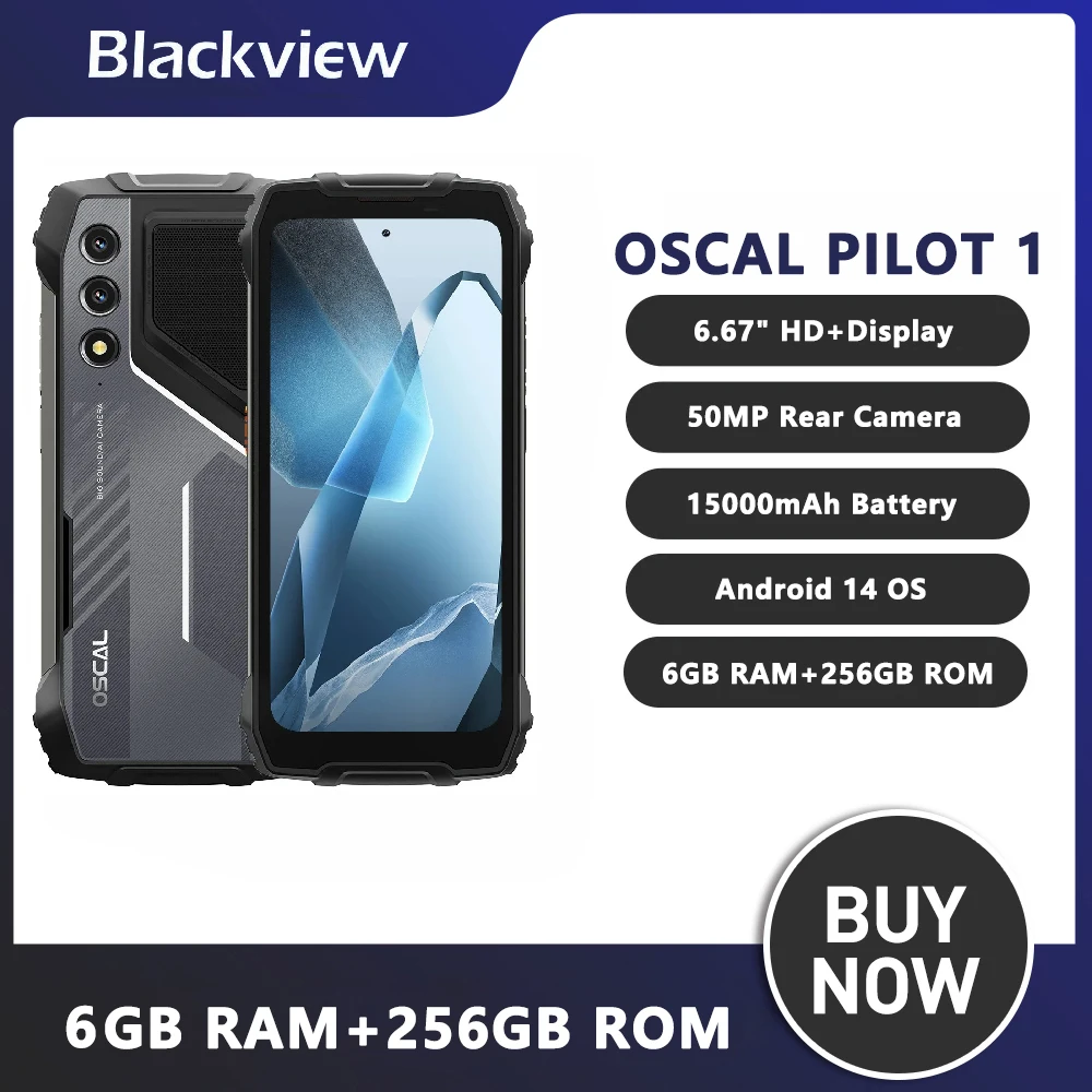 Blackview OSCAL PILOT 1 Rugged Smartphone Android 14 6GB RAM 256GB ROM 15000mAh 50MP Camera 6.67'' HD+Display Mobile Phone NFC
