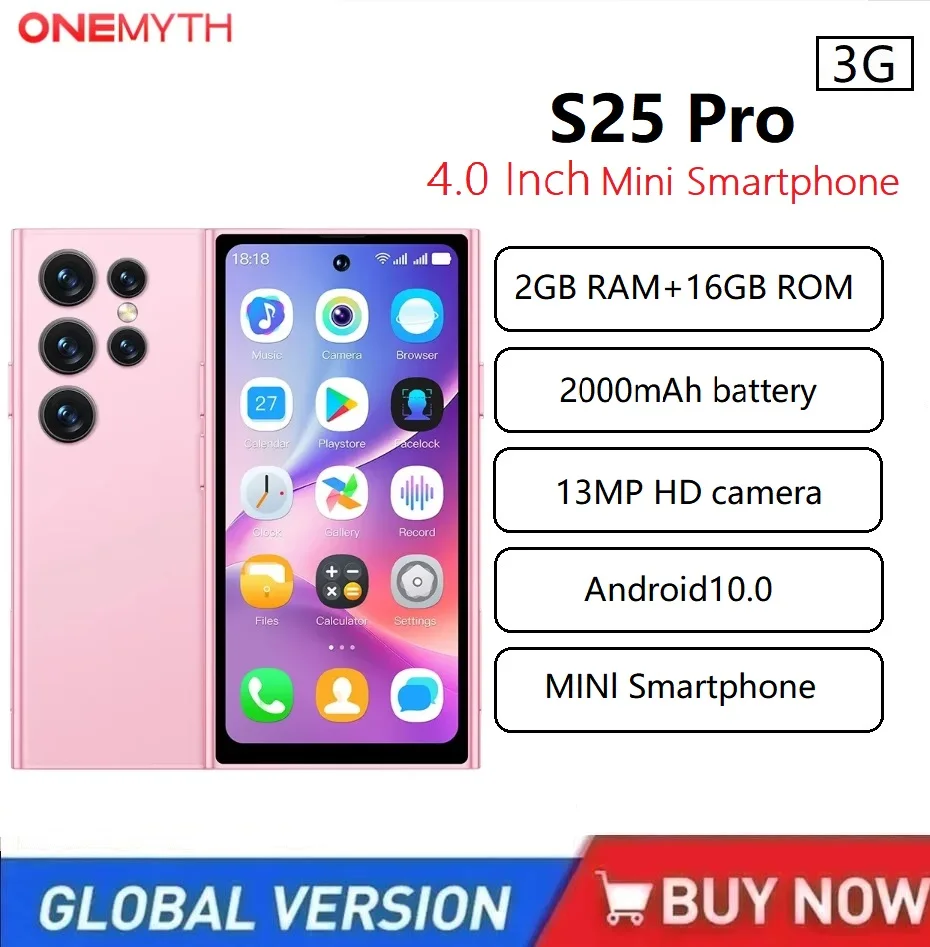 ONEMYTH S25 Pro Mini 3G Smartphone 4.0 Inch Full Screen Display 2000mAh 2GB RAM+16GB ROM Dual SIM with Play Store Mini Phone