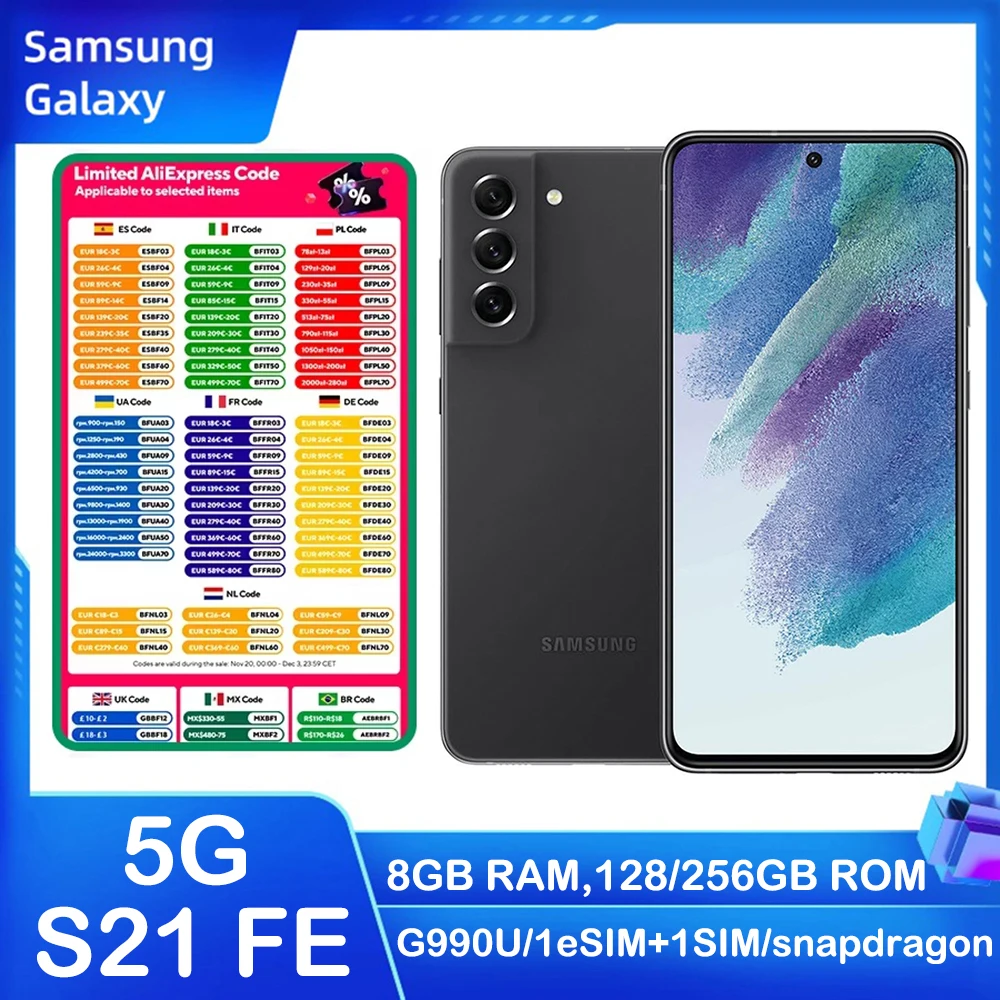 Refurbished Samsung Galaxy S21FE 5G G990U Android smartphone 6.4-inch Samsung 8-core 4500mAh 25W 32MP NFC US version unlocked