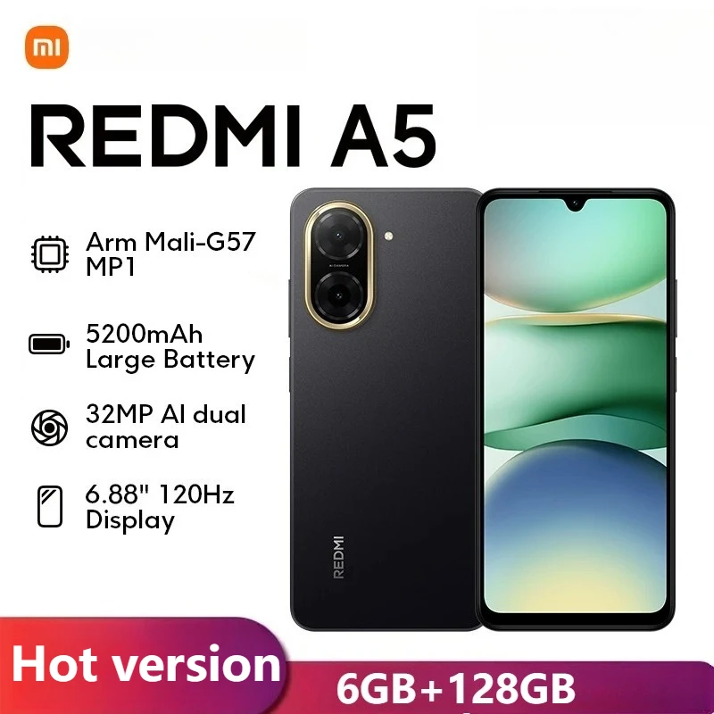 Xiaomi Redmi A5 Global Version Smartphone UNISOC T7250 32MP AI Dual Camera 5200mAh Battery 6.88" Display 15W Fast Charging Xiaomi Redmi A5 Global Version Smartphone UNISOC T7250 32MP AI Dual Camera 5200mAh Battery 6.88" Display 15W Fast Charging