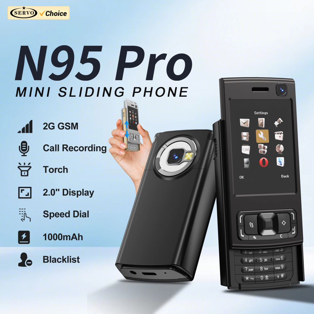 SERVO N95 PRO Slide Screen Mobile Phone Call Recording Magic Voice MP4 Player Speed Dial Blacklist FM Radio 2G Feature Cellphone