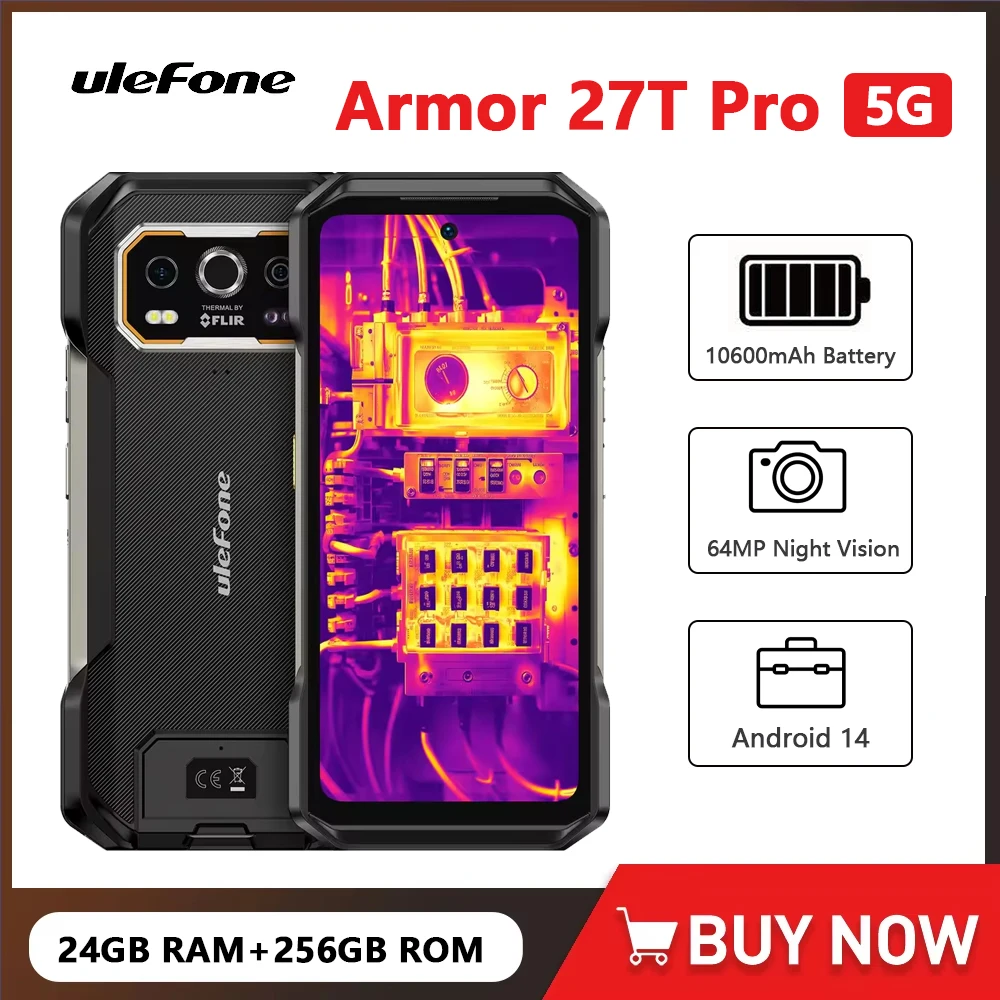 Ulefone Armor 27T Pro 5G Rugged Smartphone Android 10600mAh 6.78 Inch Up to 24GB RAM 256GB ROM 64MP Night Camera Cellphone NFC