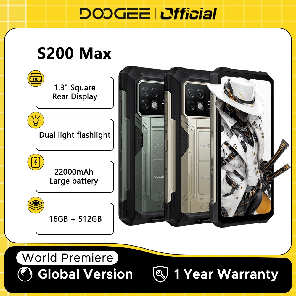 World Premiere DOOGEE S200 Max Rugged Phone 16GB 512GB 22000mAh Battery 66W 1.32" Rear Display 6.72 120Hz Dimensity 7050 NFC