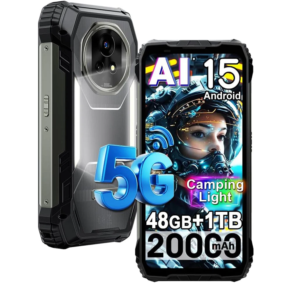 Blackview XPLORE 2 Dimensity 8300 AI 5G Rugged Phone Android 15, 20000mAh Battery 48GB+1TB, 6.73" 3.2K Outdoor Mobile Phones