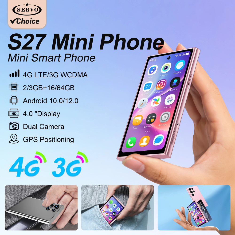 SERVO S27 Mini 3G/4G Mini Mobile Phone Dual SIM 3GB+64GB Face Unlock Play Store GPS WiFi 4.0" Display Android Little Smartphone