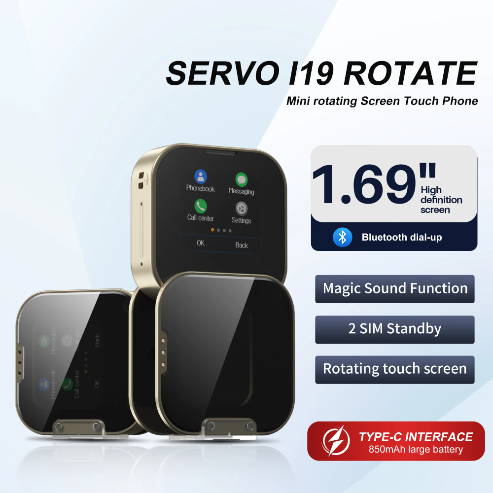 NEW SERVO i19 Rotate Mini Mobile Phone 1.69" Touch Screen 2G GSM Bluetooth Dial FM Radio 2 SIM Small Rotating Telephones Mirror