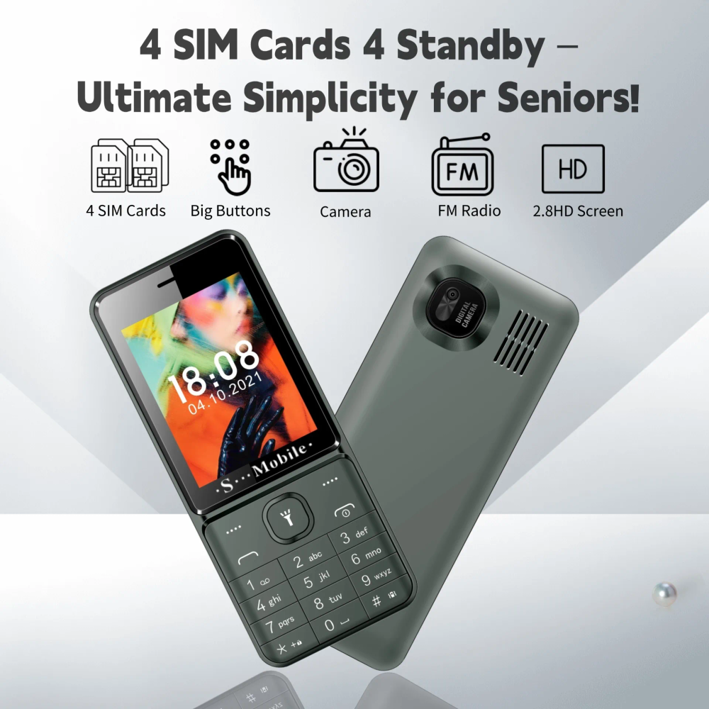 Unlocked 4 Quad Sim Senior Phone 2.8" Big Display Durable Quick Dial Flashlight Large Button Loud Voice Slim Elderly Cellphone Unlocked 4 Quad Sim Senior Phone 2.8" Big Display Durable Quick Dial Flashlight Large Button Loud Voice Slim Elderly Cellphone