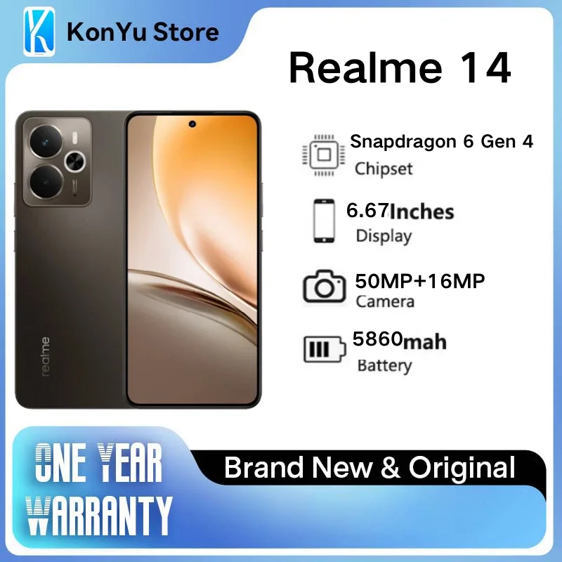 Realme 14 5G Smartphone Snapdragon 6 Gen 4 Chipset 120Hz 6.67inch AMOLED Display 6000mAh Battery NFC Google Play 4G phone