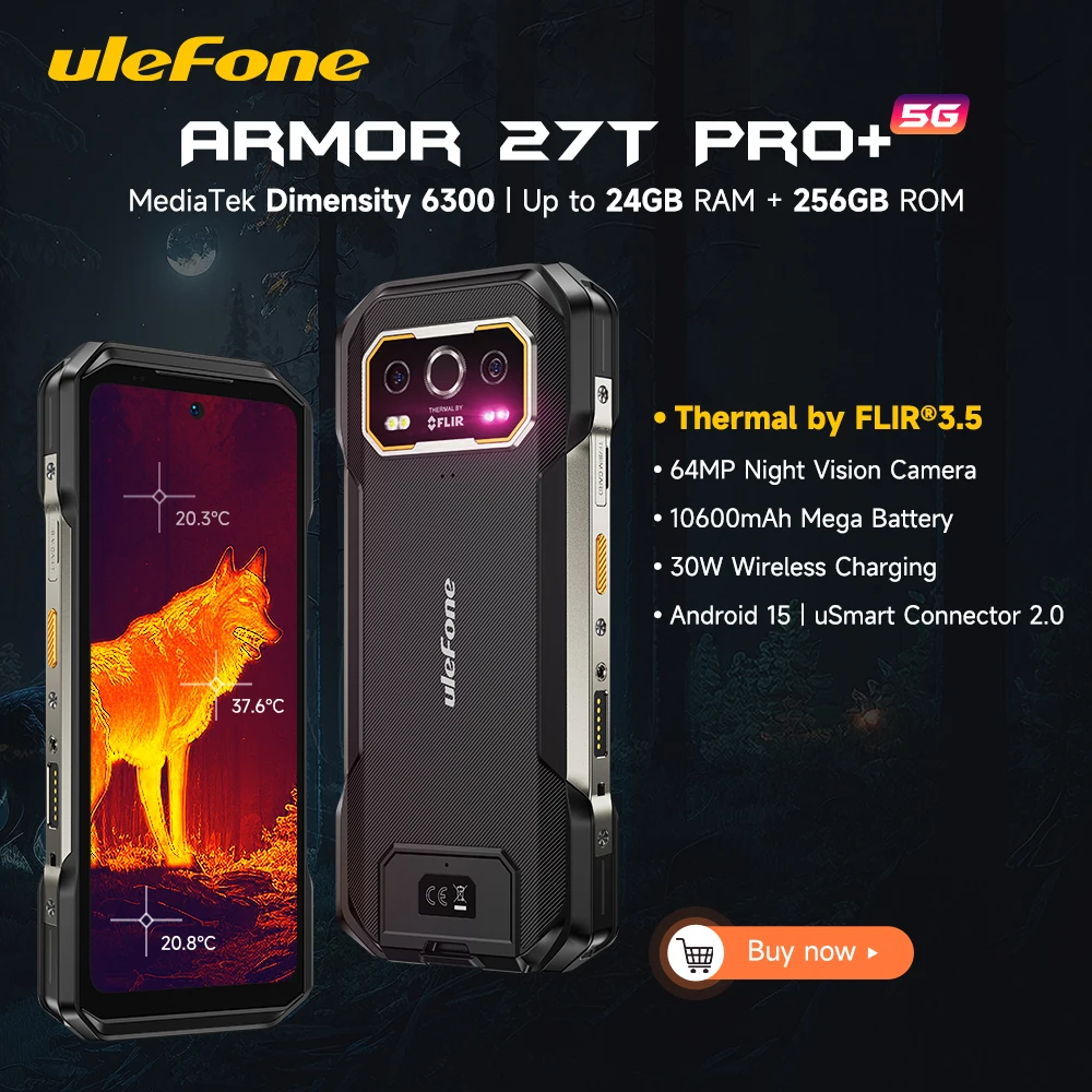 Ulefone Armor 27T Pro+ 5G Rugged Phone 10600mAh Smartphone Android 15 50MP+64MP Night Camera 6.78" Up to 24GB RAM+256GB ROM NFC