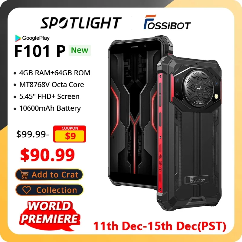 FOSSiBOT F101 P Rugged Smartphone 10600mAh Octa Core 4GB 64GB Cellphone 24MP Camera 5.45" HD Screen IP68 Waterproof Mobile Phone