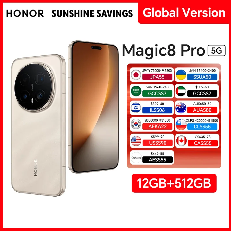 HONOR Magic8 Pro 12GB+512GB Global Version 5G Smartphone 6.71'' 120Hz OLED Display 200MP Cameras 7100mAh 100W SuperCharge