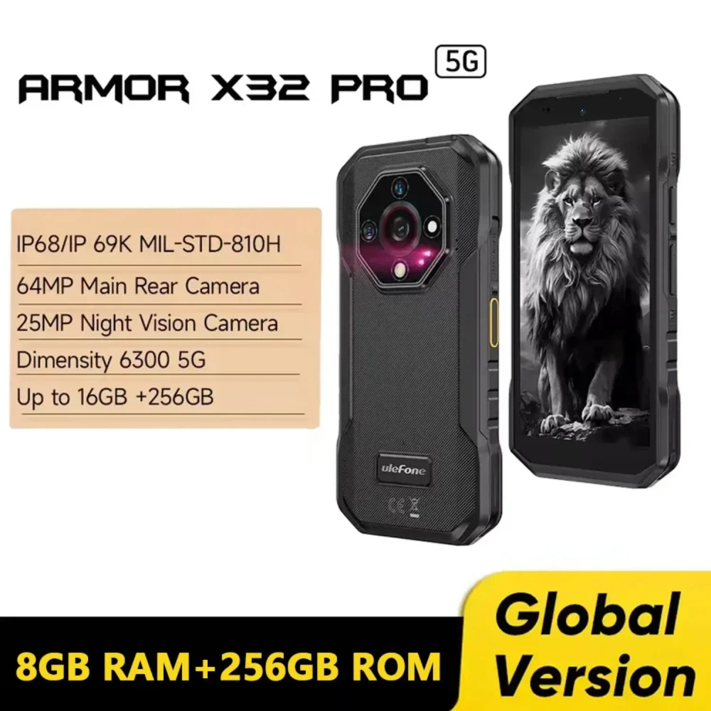 Ulefone Armor X32 Pro 5G Rugged Phone 8GB 256GB 5.65 Android 14 MediaTek Dimensity 6300 Octa Core Night Vision NFC Smartphone