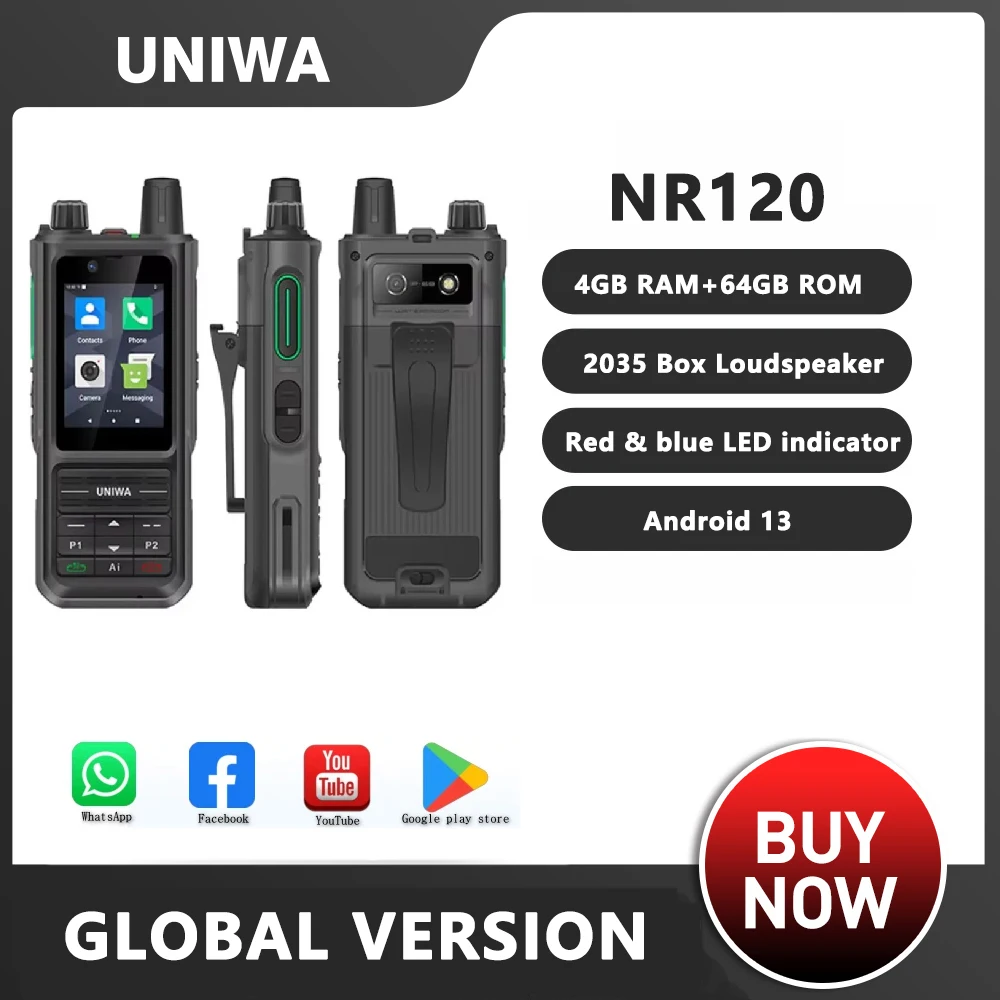 UNIWA NR120 Walkie Talkie Zello 5G PoC Radio 2.4 Inch IPS Touch Screen 3GB 32GB IP68 Waterproof Android 13 5000mAh PTT SOS OTG