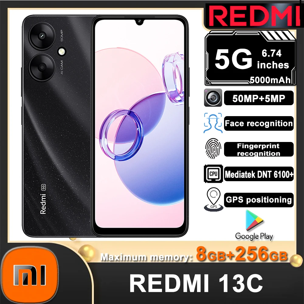 Original fashion smart phone Redmi 13C 5G 8GB+256GB 5000mah 6.74" large display 50MP+5MP18W battery