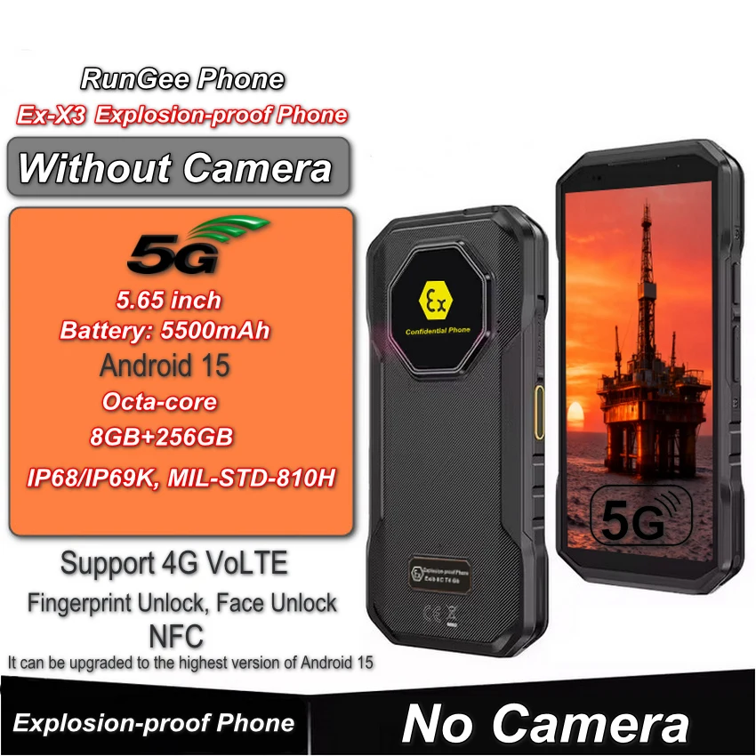 Without camera Explosion-proof X3 Phone RAM 8+8GB ROM 256GB Screen 5G Net Android 15 GPS 5.65"inch No Camera Support OEM