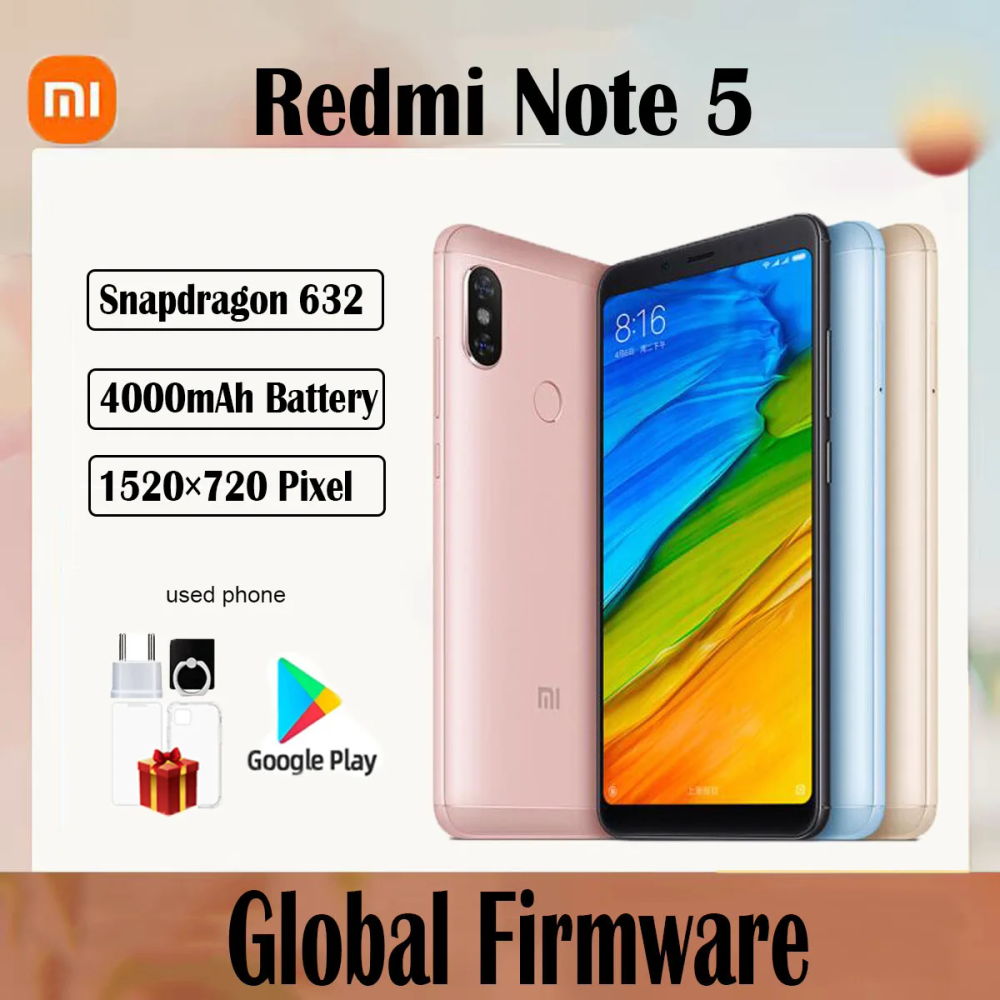 Global Firmware Xiaomi Redmi Note 5 Smartphone 2160x1080 pixel Snapdragon 636 13.0MP Camera 5.99 Inch 4000mAh Used Phone