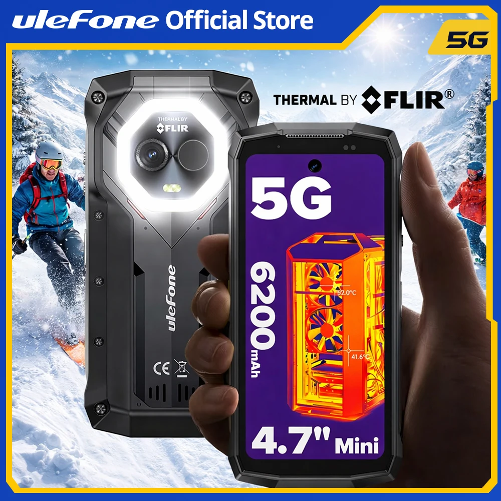 Ulefone Armor Mini 20T Pro 5G 4.7" Display Rugged Phone LED Light Android 14 Smartphone 6200mAh 16GB+256GB 33W Mobile Phone