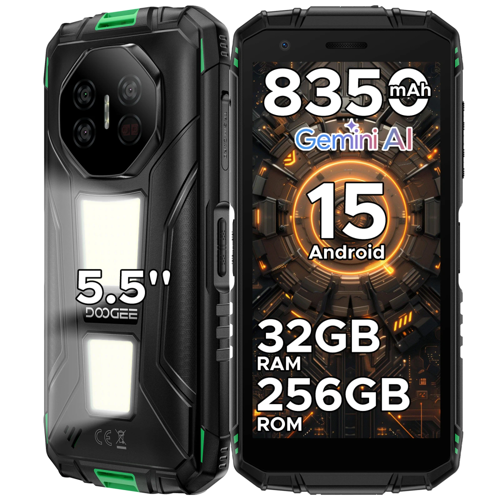 DOOGEE Fire3 Max Rugged Phone 5.5" HD+ IPS Display 32GB(8+24)+256GB Android15 8350mAh Battery 48MP 1200LM Camping Lights NFC