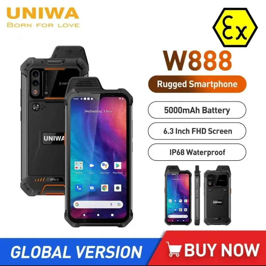 NEW UNIWA W888 ATEX Explosion Battery European Union Certification IP68 4G Rugged Smartphone 4GB+64GB HD/FHD Screen Mobile Phone NEW UNIWA W888 ATEX Explosion Battery European Union Certification IP68 4G Rugged Smartphone 4GB+64GB HD/FHD Screen Mobile Phone