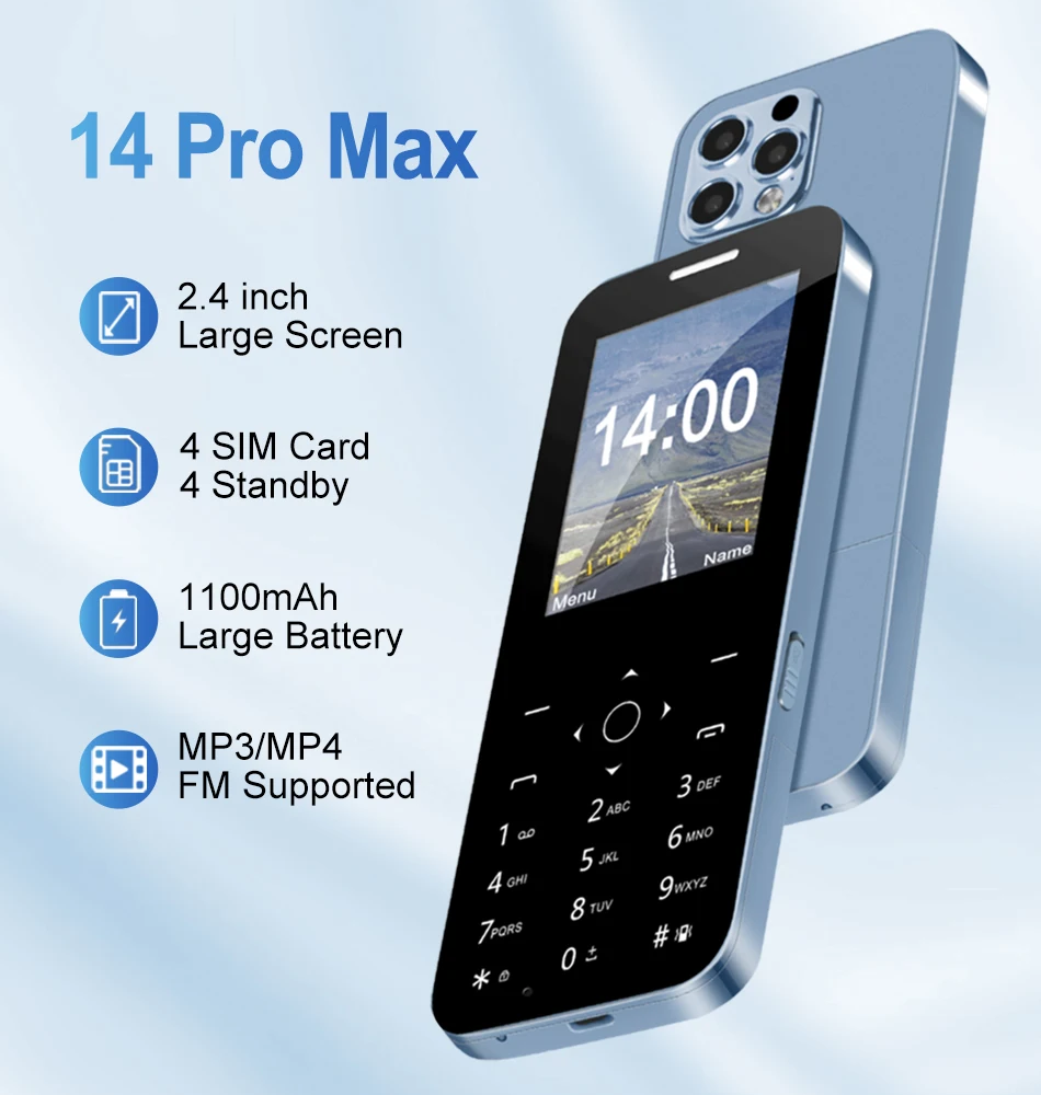 MKTEL M14 Feature Phone 2.4Screen Four cards four waiting 1000mAh Standby MP3/MP4/FM Radio/Bluetooth/GPRS MKTEL M14 Feature Phone 2.4Screen Four cards four waiting 1000mAh Standby MP3/MP4/FM Radio/Bluetooth/GPRS