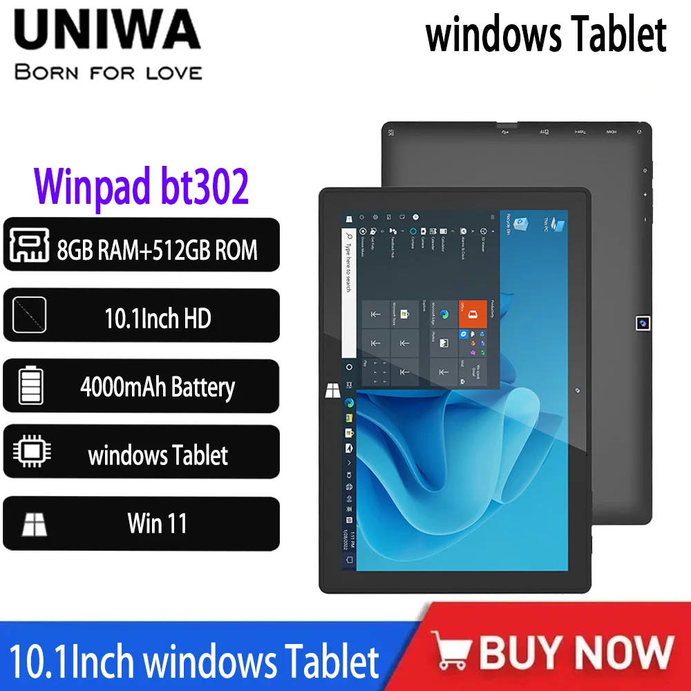 UNIWA Winpad Bt302 Windows Tablet 10.1 Windows Tablet HD 8GB+512GB Bluetooth Dual-camera HDMI Interface Office Gaming Computer