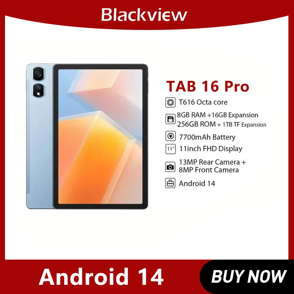 Blackview 4G Tablet PC Tab 16 Pro Android 14,11'' FHD+ Display T616 Octa Core 24GB(8+16) RAM 256GB ROM 7700mAh Tablets Blackview 4G Tablet PC Tab 16 Pro Android 14,11'' FHD+ Display T616 Octa Core 24GB(8+16) RAM 256GB ROM 7700mAh Tablets