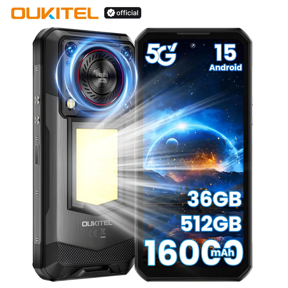 OUKITEL WP56 36GB+512GB 5G Rugged phone 16000mAh Battery, 6.8FHD 120Hz Cell Phone MTK7050 108MP Camera Android 15 Smartphone