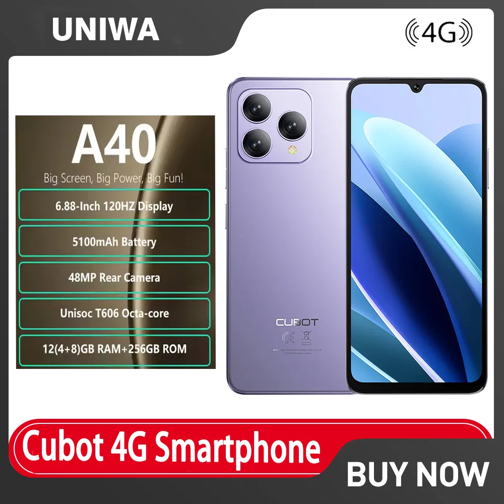 CUBOT A40 SmartPhone 6.88-inch 120Hz Display 48MP Main Camera 4GB RAM+256GB ROM 5100mAh Battery NFC ,Face ID 4G Android 15 Phone CUBOT A40 SmartPhone 6.88-inch 120Hz Display 48MP Main Camera 4GB RAM+256GB ROM 5100mAh Battery NFC ,Face ID 4G Android 15 Phone