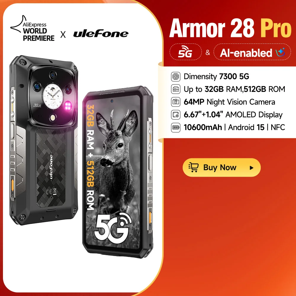 【New】Ulefone Armor 28 Pro 5G AI Rugged Phone 10600mAh 6.67AMOLED 64MP Smartphone 512GB ROM 120W Android 15 Mobile phone
