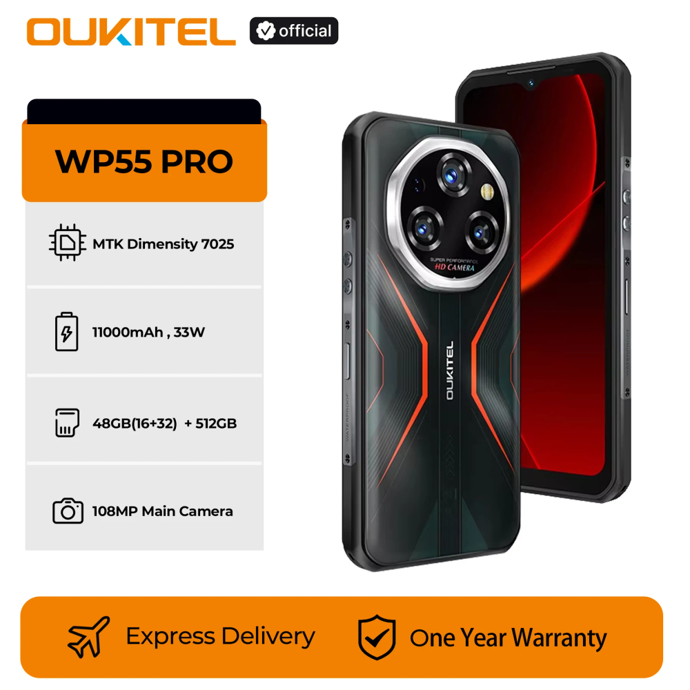 Oukitel WP55 Pro 5G Rugged Smartphone 48GB(16+32) +512GB 11000mAh 33W 108MP 6.6" FHD+ NFC 120Hz Cell Phone, Android 15 Oukitel WP55 Pro 5G Rugged Smartphone 48GB(16+32) +512GB 11000mAh 33W 108MP 6.6" FHD+ NFC 120Hz Cell Phone, Android 15