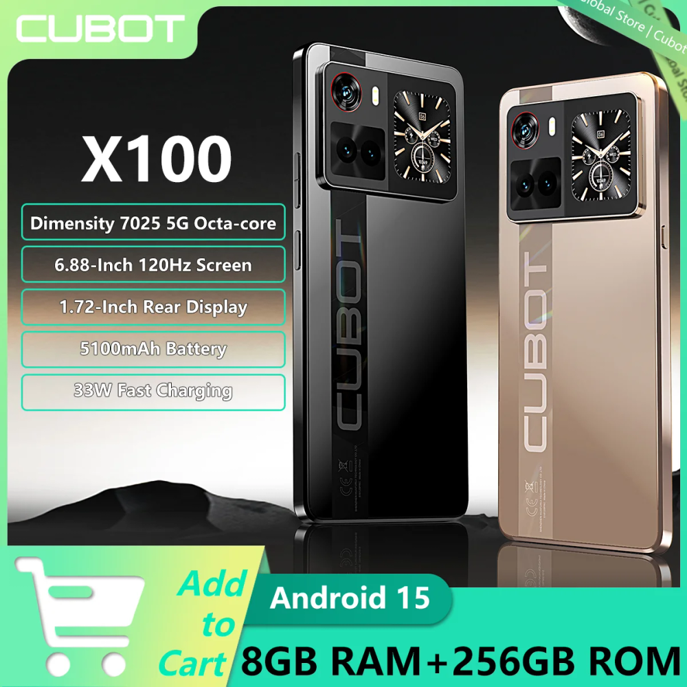 NEW Cubot X100 Android 15 Smartphone Dimensity 7025 5G 1.72" Rear Display 64MP Main Camera 5100mAh Battery 33W Fast Charging NFC NEW Cubot X100 Android 15 Smartphone Dimensity 7025 5G 1.72" Rear Display 64MP Main Camera 5100mAh Battery 33W Fast Charging NFC