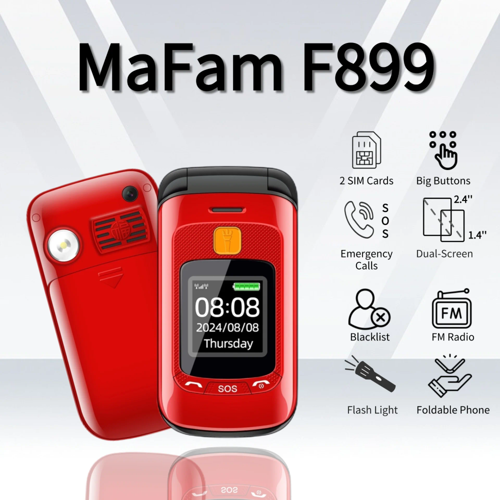 Mafam F899 Senior Flip Dual Display Feature Phone SOS 2Sim Big Button Dial Torch Clamshell Mobile Retro Style Durable Phone Mafam F899 Senior Flip Dual Display Feature Phone SOS 2Sim Big Button Dial Torch Clamshell Mobile Retro Style Durable Phone