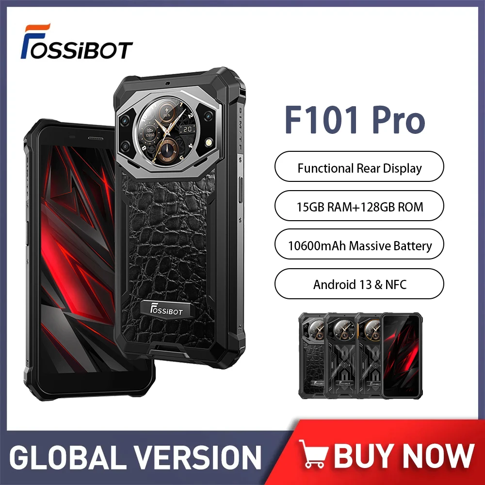 FOSSiBOT F101 PRO Rugged Phones 5.45" FHD+ 15GB+128GB Smartphone Android 13 Infrared Night Vision Camera 10600mAh Cell Phone NFC