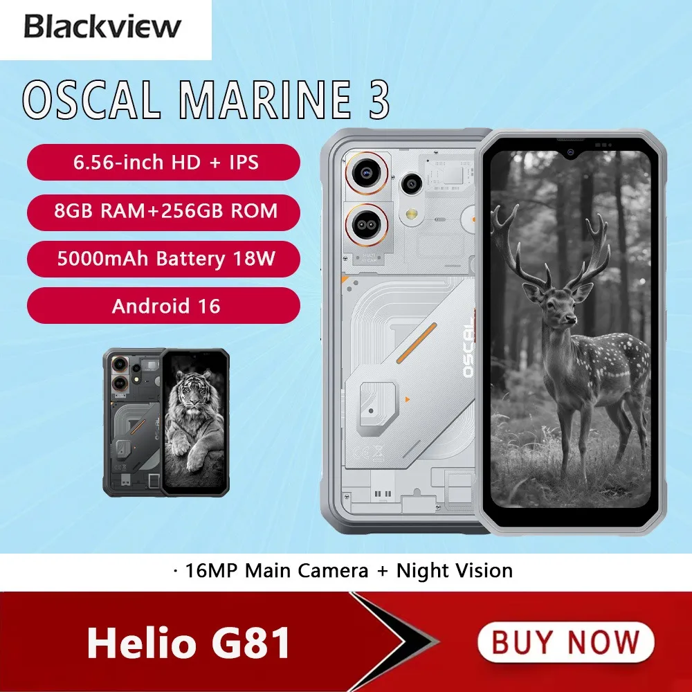 NEW Blackview OSCAL MARINE 3 Rugged Smartphone 6.56" HD 90Hz Helio G81 16MP + Night Vision Camera 5000mAh Android16 Mobile Phone