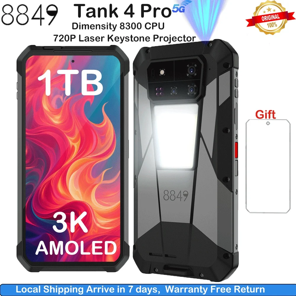 8849 Tank 4 Pro Unihertz 5G AI Rugged Projector Smartphone 1TB+36G Dimensity 8300 AMOLED 3K Android 14 6.78''120HZ 11600mAh