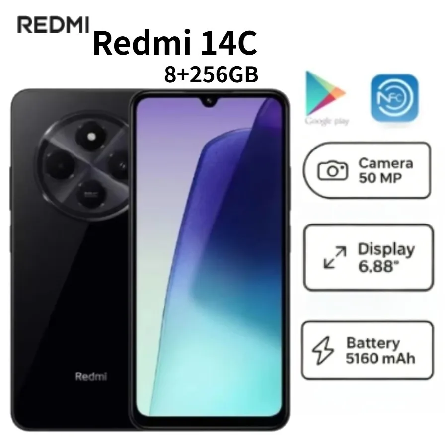 2026 Latest Model Redmi 14C Global Version Smartphone -6.88 Inch 120Hz Display 8GB RAM 256GB Storage High Refresh Rate 2026 Latest Model Redmi 14C Global Version Smartphone -6.88 Inch 120Hz Display 8GB RAM 256GB Storage High Refresh Rate