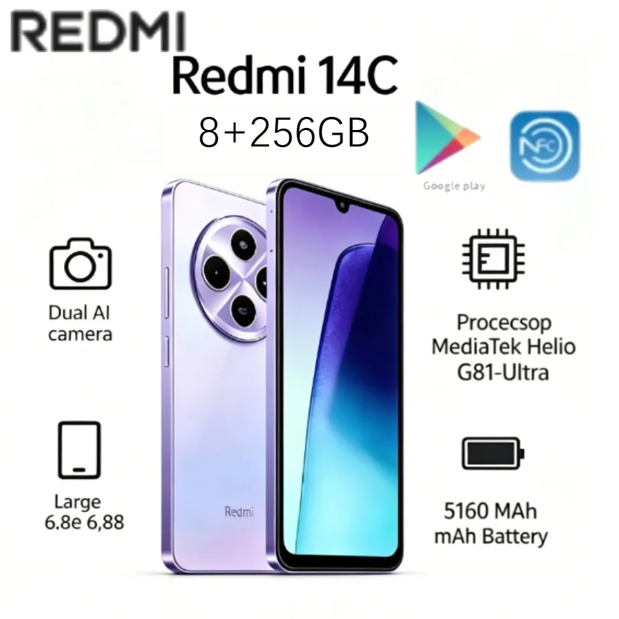 2026 Newest Model Redmi 14c 8+256GB Smartphone with 120Hz Display 50MP Dual-Camera System 5160mAh Battery Global Version