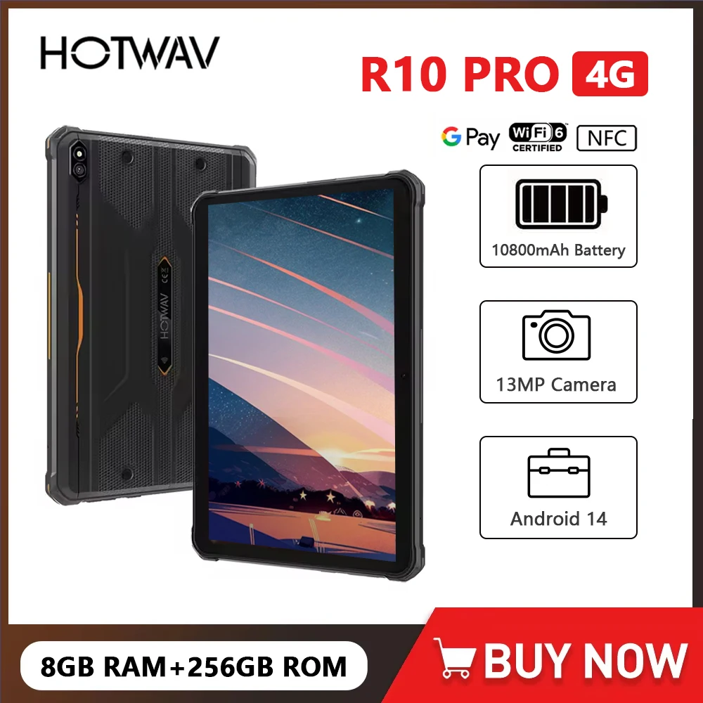 HOTWAV R10 Pro 4G Rugged Tablet 10800mAh Massive Battery 4G Global 10.1'' HD+ Display Pad Android 14 8GB 256GB 13MP Tablet PC HOTWAV R10 Pro 4G Rugged Tablet 10800mAh Massive Battery 4G Global 10.1'' HD+ Display Pad Android 14 8GB 256GB 13MP Tablet PC