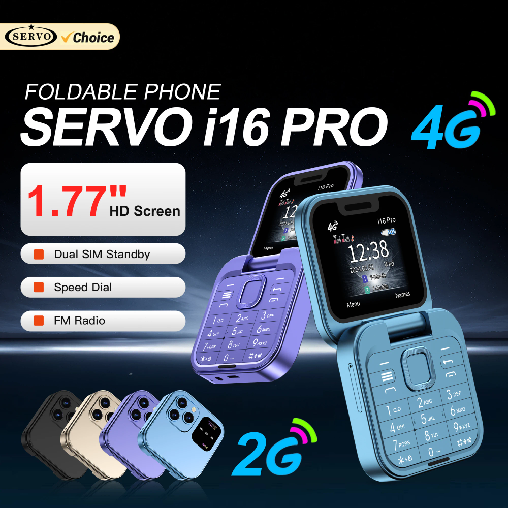 SERVO i16 PRO Mini Flip Mobile Phone 2G GSM/ 4G LTE Speed Dial Rear Camera Blacklist FM Radio Dual SIM Foldable Button Cellphone