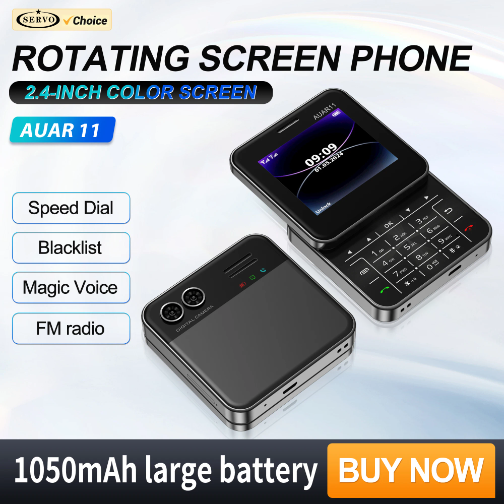 SERVO AUAR11 Rotating Mobile Phone 2 SIM Stadby Torch Speed Dial Magic Voice FM Radio 2G GSM 2.4" Slide Screen Small Cellphones SERVO AUAR11 Rotating Mobile Phone 2 SIM Stadby Torch Speed Dial Magic Voice FM Radio 2G GSM 2.4" Slide Screen Small Cellphones