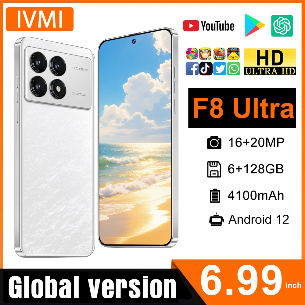 IVMI Global Vision F8 Ultra Smartphone Android 12 6GB RAM 128GB ROM 6.99 Inch Phone 16+20MP 4G Network Mobile Phones IVMI Global Vision F8 Ultra Smartphone Android 12 6GB RAM 128GB ROM 6.99 Inch Phone 16+20MP 4G Network Mobile Phones