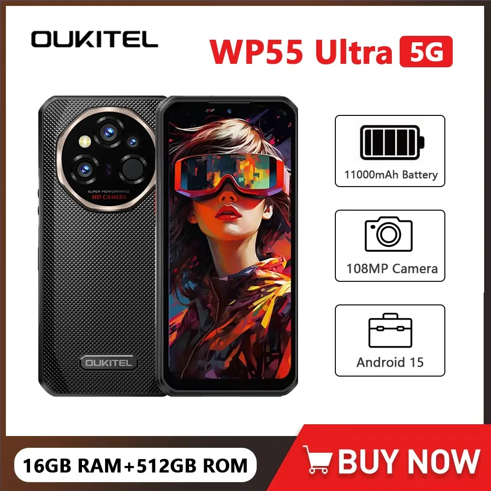 OUKITEL WP55 Ultra Rugged Smartphone Android 15 Thermal Imaging Mobile Phone 48GB+512GB 11000mAh 108MP 6.6Inch 5G Cellphone NFC OUKITEL WP55 Ultra Rugged Smartphone Android 15 Thermal Imaging Mobile Phone 48GB+512GB 11000mAh 108MP 6.6Inch 5G Cellphone NFC