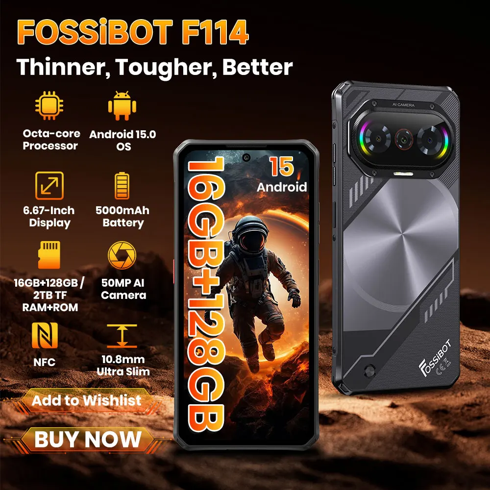 2025 New FOSSIBOT F114 Rugged Phone - Unisoc T615 4G, 16(4+12)GB+128GB, 50MP AI Cam, 5000mAh 18W, Android 15, IP68/IP69K 2025 New FOSSIBOT F114 Rugged Phone - Unisoc T615 4G, 16(4+12)GB+128GB, 50MP AI Cam, 5000mAh 18W, Android 15, IP68/IP69K