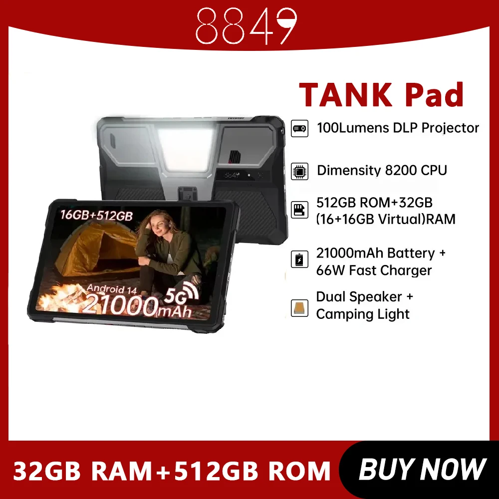 Unihertz Tank PAD by 8849 Rugged Projector Tablet 10.95" FHD Dimensity 8200 32GB+512GB Dual Speaker Tablet Phone Wifi 21000mAh Unihertz Tank PAD by 8849 Rugged Projector Tablet 10.95" FHD Dimensity 8200 32GB+512GB Dual Speaker Tablet Phone Wifi 21000mAh