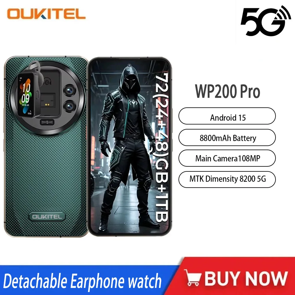 Oukitel WP200 Pro 5G Rugged Smartphone 120Hz MTK Dimensity 8200 24GB+1TB 108MP Camera 6.7"AMOLED Screen Android 15 Phone Oukitel WP200 Pro 5G Rugged Smartphone 120Hz MTK Dimensity 8200 24GB+1TB 108MP Camera 6.7"AMOLED Screen Android 15 Phone