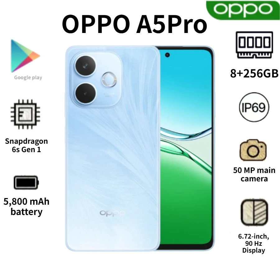 OPPO A5 Pro 2026 Global Edition: 8GB + 256GB, 6.67-inch display, 5800mAh battery, 50MP camera, dual SIM