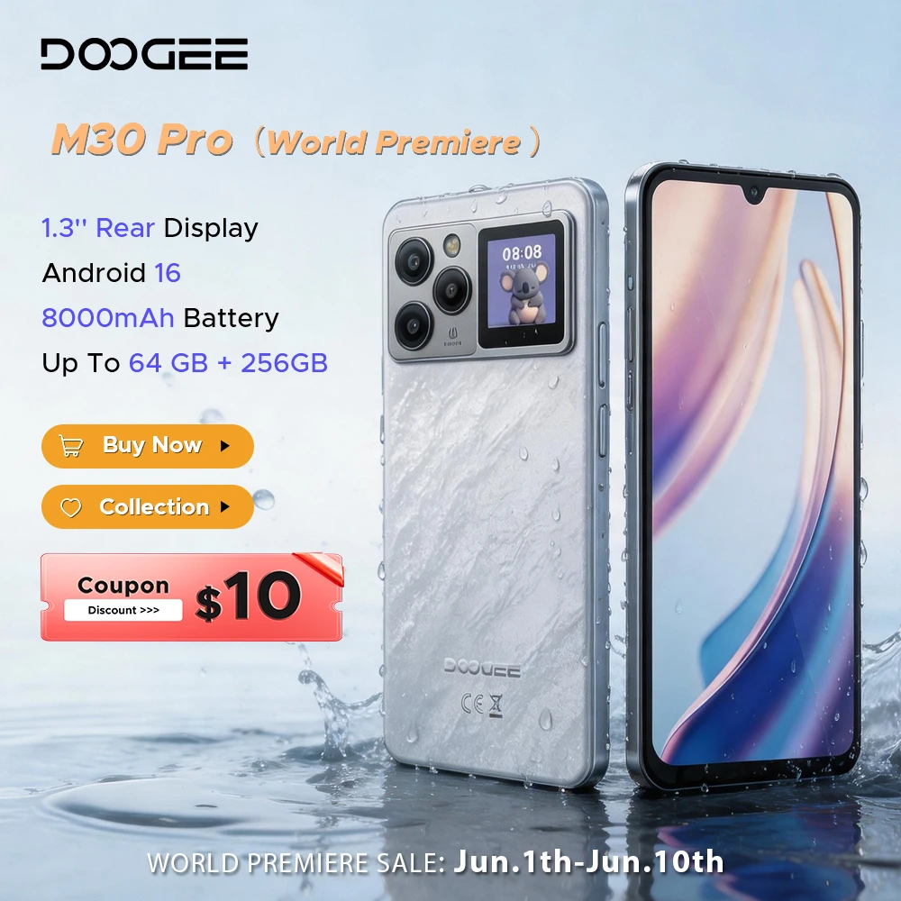 World Premiere DOOGEE M30 Pro Smartphone 1.3'' Rear Display 8000mAh 6.88'' Screen 64GB RAM(8GB+56GB) 256GB ROM Android 16 NFC World Premiere DOOGEE M30 Pro Smartphone 1.3'' Rear Display 8000mAh 6.88'' Screen 64GB RAM(8GB+56GB) 256GB ROM Android 16 NFC