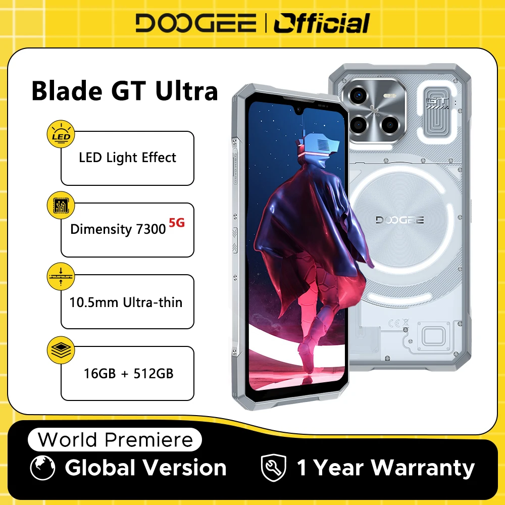 World Premiere DOOGEE Blade GT Ultra 5G Rugged Phone Dimensity 7300 6.72'' 16GB+512GB LED Light Effect Ultra-thin Smartphone