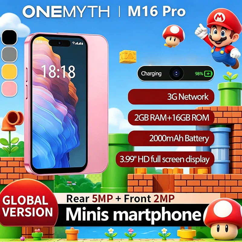 ONEMYTH M16 Pro Mini 4" Tiny Screen Phone | Face ID, Dual SIM, Portable Mini Smartphone 2GB+16GB