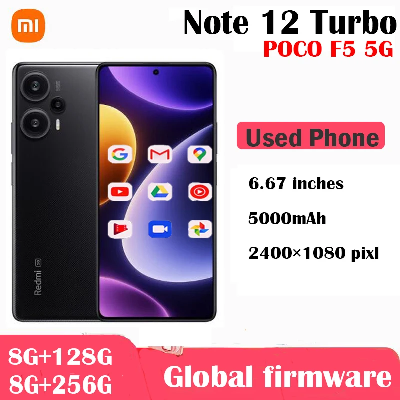 Xiaomi Redmi Note 12 Turbo 5G smartphoe POCO F5 5G Snapdragon 7+ Gen 2 67W Charging 120Hz OLED Display 5000mAh used phone